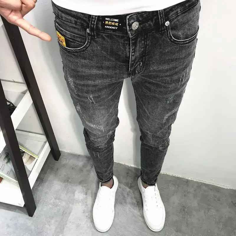 Spring Autumn 2024 Kpop Fashion Men's Denim Jeans Casual Slim Long Pants Korean Solid Black Boyfriend Designer Luxury Jeans