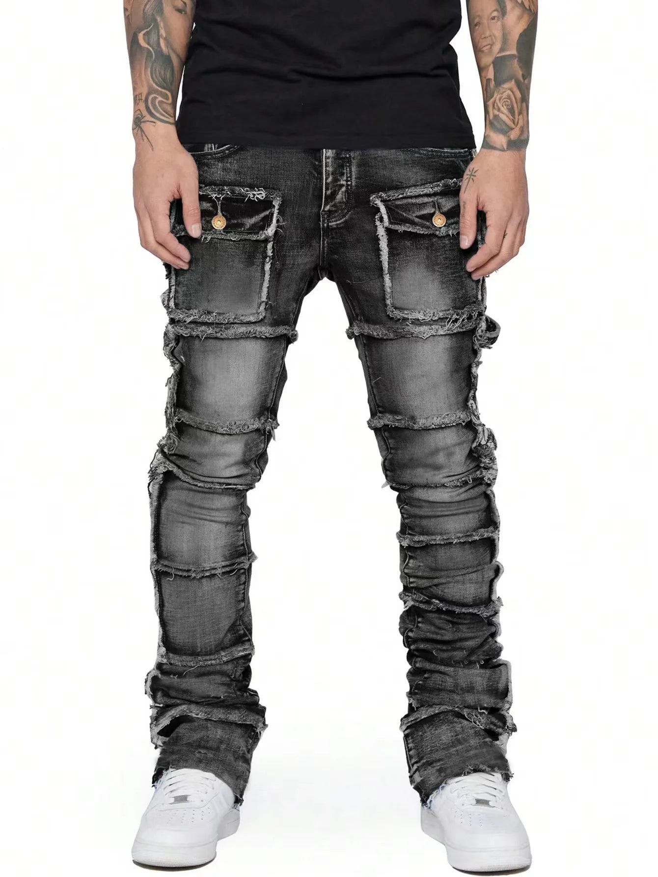 2025 New Men Ripped Stacked Jeans Distressed Slim Fit Skinny Straight Leg Jeans Fashion Hip Hop Denim Pants Casual Streetwear