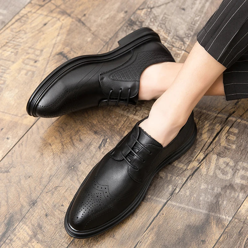 Fashion Men Oxfords High Quality Split Leather Men's Dress Shoes Luxury Brand Driving Shoes Brogue Lace Up Men's Casual Shoes