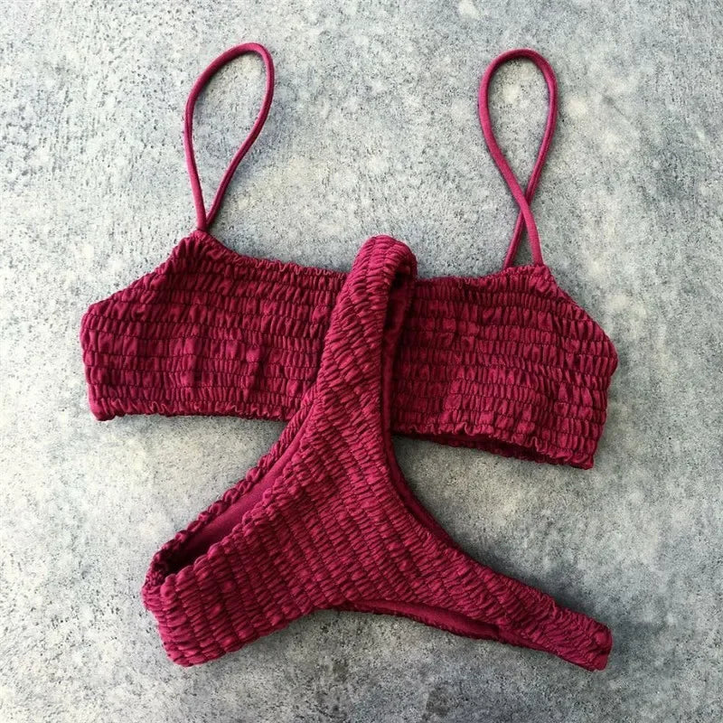 Bikini For Women Fold Push-Up Knitting Bra Bandage Bikini Set For Women Summer Holiday Beach Bathing Suits