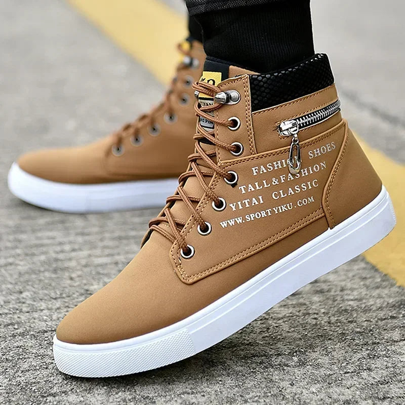 Men Vulcanized Shoes British Style High Top Casual Sneakers Men Canvas Shoes Man Sports Skateboarding Shoes Fashion Male