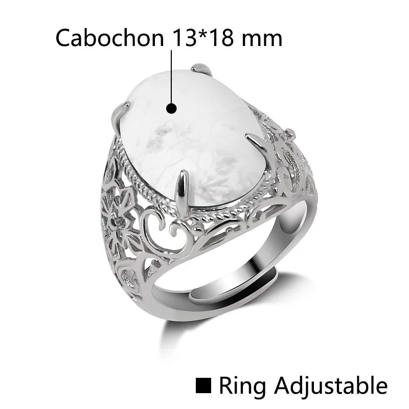 Rose Quartzs Rings Natural Stone Labradourites Beads Rings Silver Color Rings Party Wedding Anniversary Engagement Gifts Jewelry
