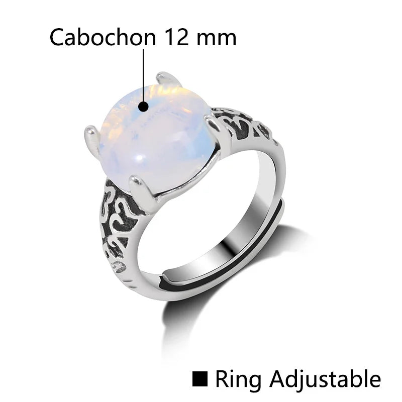 Rose Quartzs Rings Natural Stone Labradourites Beads Rings Silver Color Rings Party Wedding Anniversary Engagement Gifts Jewelry