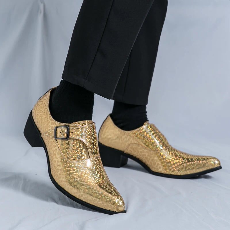 New Fashion Blue Gold Silp On Monk Strap Shoes For Men Casual Comfort Loafers Formal Dress Wedding Footwear Zapatillas Hombre