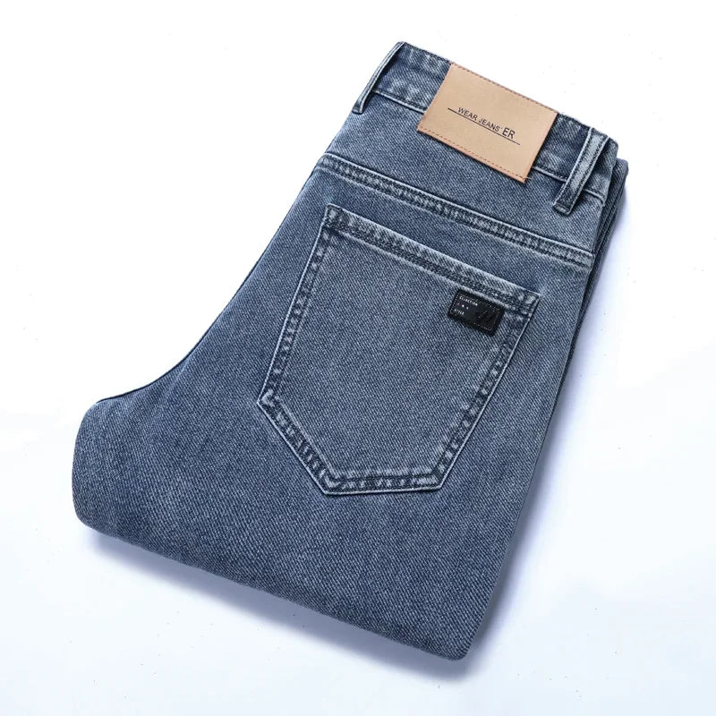 2025 New Autumn Men's Stretch Slim Jeans Straight Leg Casual Denim Trousers Male Business High Quality Classic Blue Gray Black