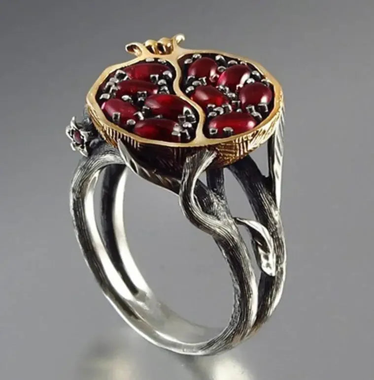Vintage Fruit Fresh Red Garnet Rings For Women s Resin Stone Pomegranate Jewelry Ancient Anniversary Ring