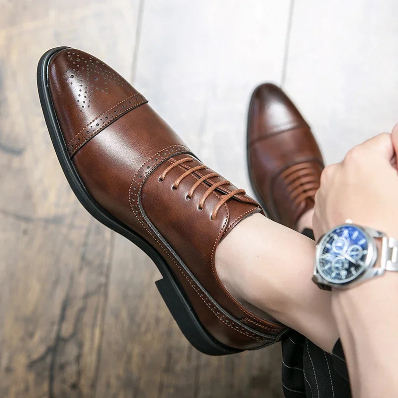 Men's Formal Shoes Red Sole Fashion Business Casual Party Banquet Daily Retro Carved Lace-up Brogue Dress Wedding Shoes Size 48