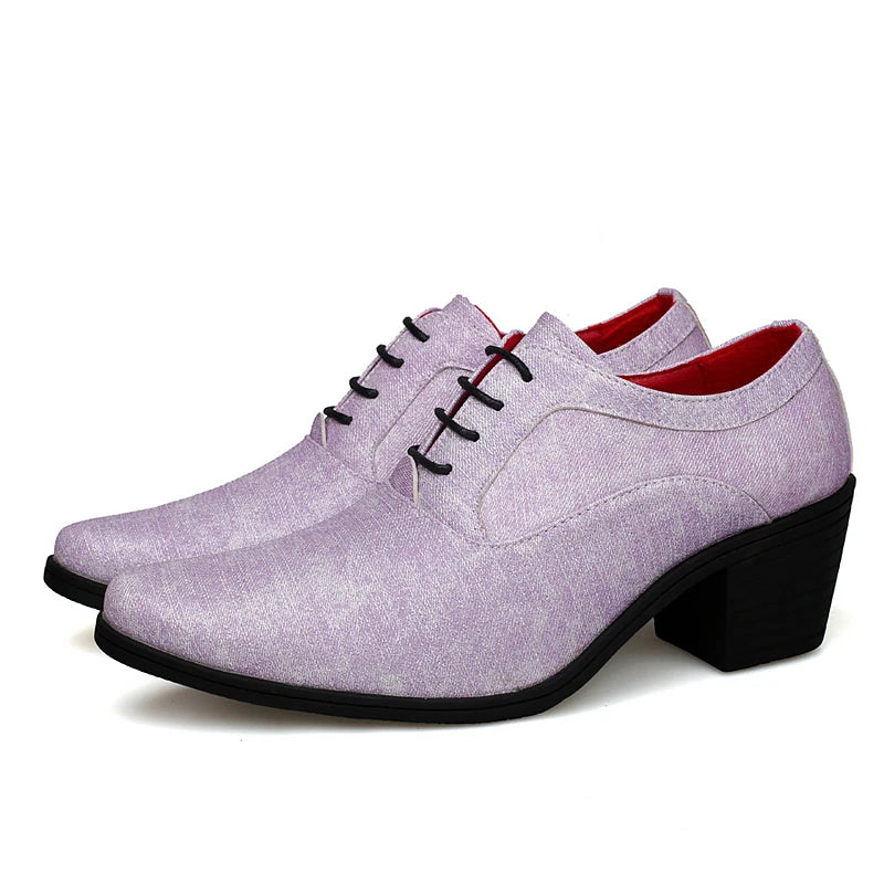 Elegant Purple High Heel Mens Shoes 2025 Size 38-46 Pointed Toe Italian Wedding Shoes for Man Luxury Business Men's Dress Shoes