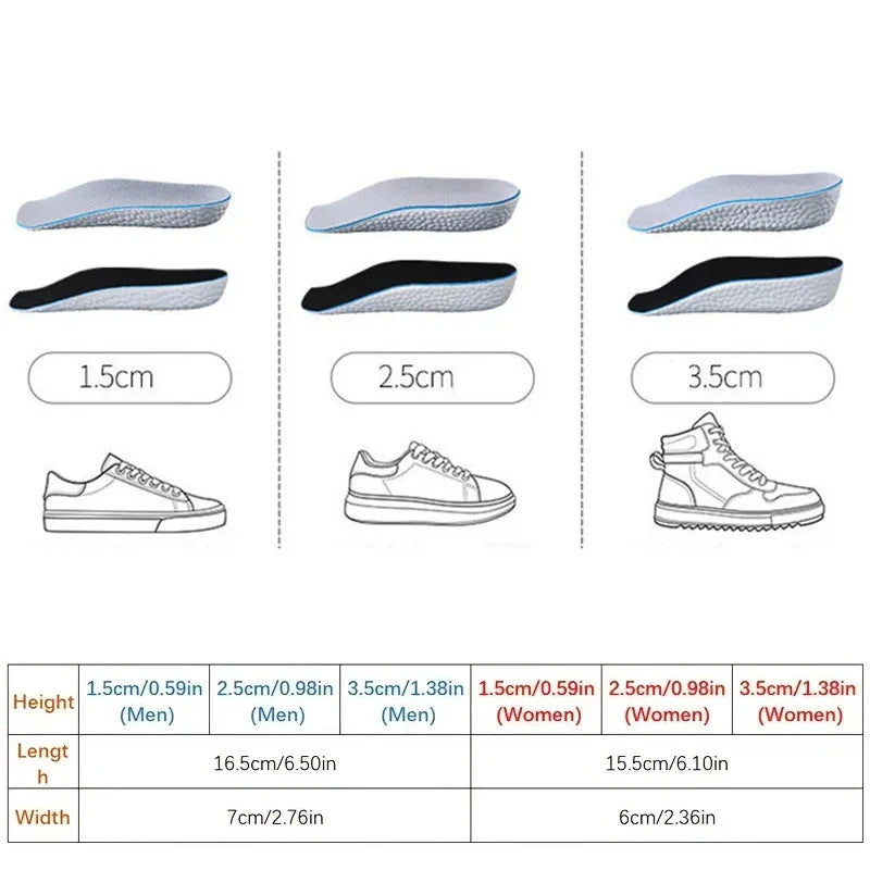 Soft Height Increase Insoles Sneakers Heel Lift Memory Foam Light Weight Shoe Pads for Men Women Arch Support Orthopedic Insoles
