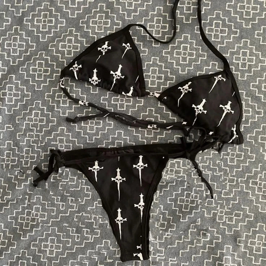 Summer Gothic Retro bikini swimm Bathing Suitit bikini Goth Punk Skull Printing bikini Vintage E-girls Sexy bikini Y2k Style 90s