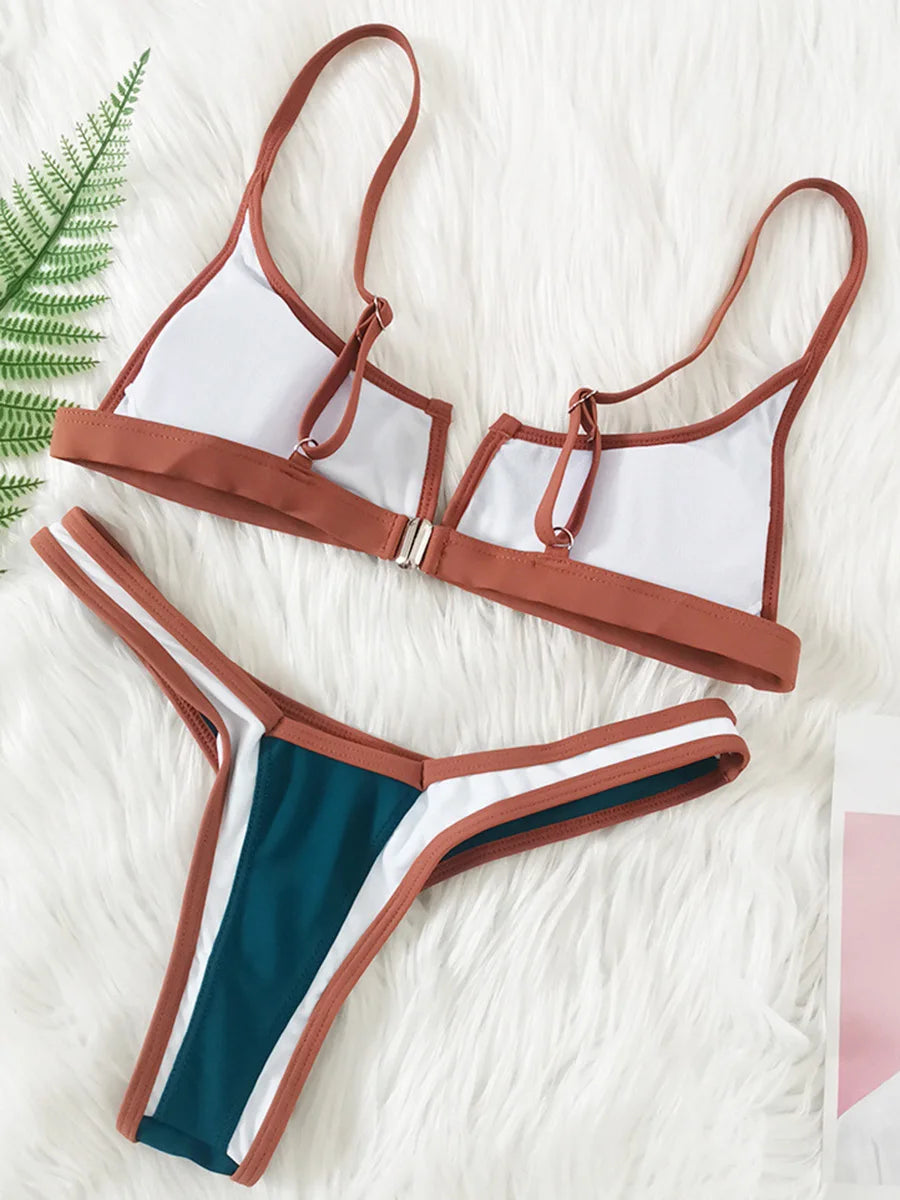 Splicing Denim V Shaped Thong Bikini Women Swimsuit Female Swimwear Two Pieces Bikini Set Bather Push Up Bathing Suit Swim Lady