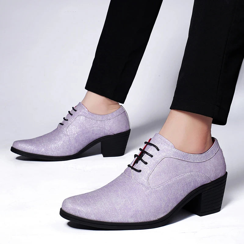 Elegant Purple High Heel Mens Shoes 2025 Size 38-46 Pointed Toe Italian Wedding Shoes for Man Luxury Business Men's Dress Shoes