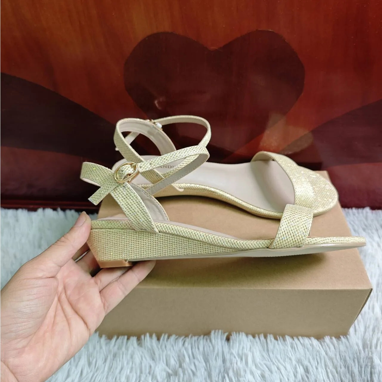 Women's Wedge Sandals Gold Silver Low Heels Open Toe Comfort Strappy Dress Ankle Strap Casual Walking Summer Party Wedding Shoes