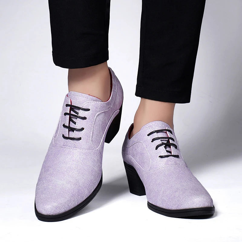 Elegant Purple High Heel Mens Shoes 2025 Size 38-46 Pointed Toe Italian Wedding Shoes for Man Luxury Business Men's Dress Shoes