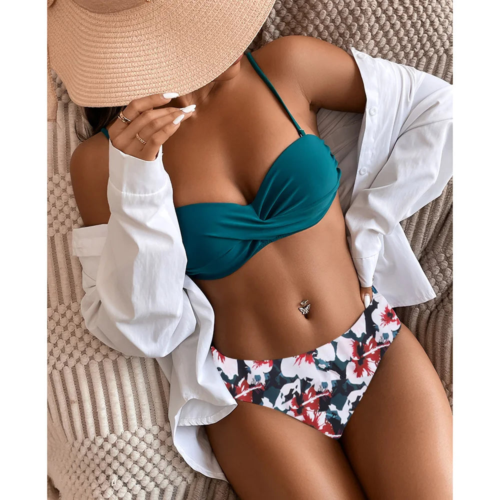 Swimsuit Leopard Bikini Set Print Floral Beach Bathing Suits Push up Summer Beachwear Two Pieces Low Waist Swimwear 2023 Women