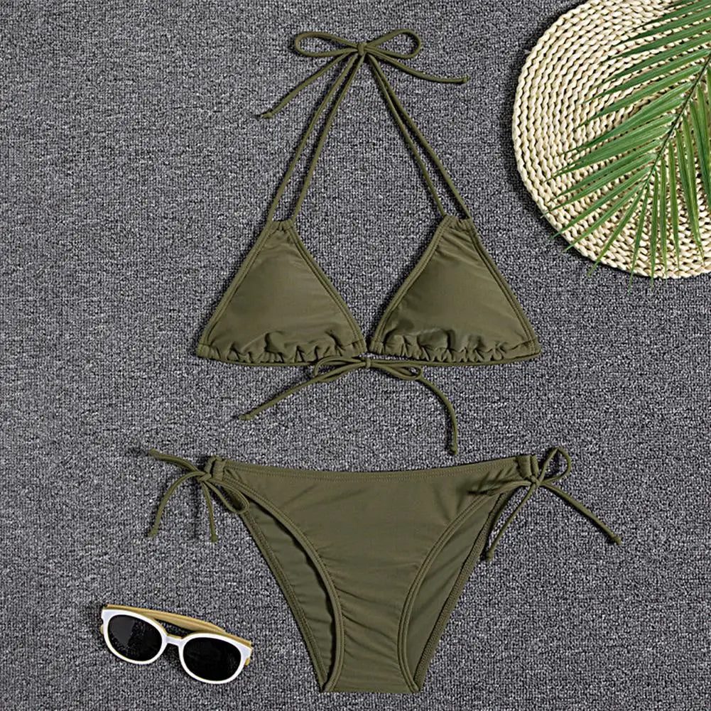 1 Set Women Swimsuit Padded Three-point Stretchy Beautiful Floral Print Bikini Set for Swimming Pool