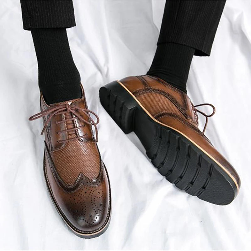 Shoes for Men Handmade Mens Wingtip Oxford Black Leather Brogue Men's Dress Classic Business Formal Zapatillas Hombre 2023
