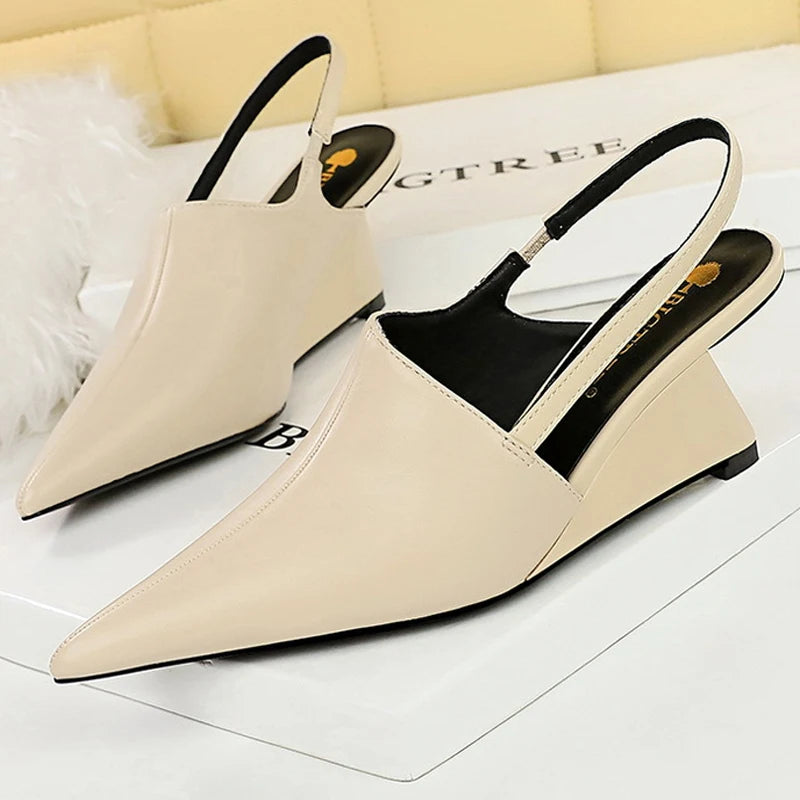 Bigtree Shoes New Designer Wedge Heels Shoes Hollow Back Strap Sandals Women Summer Shoes 2025 Fashion Pointed Tip Women Pumps