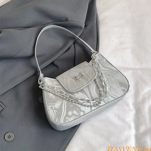 Fashionable Handbag Retro PU Leather Shoulder Bag with Butterfly Designs for Women Korean Solid Color Underarm Purse F42A