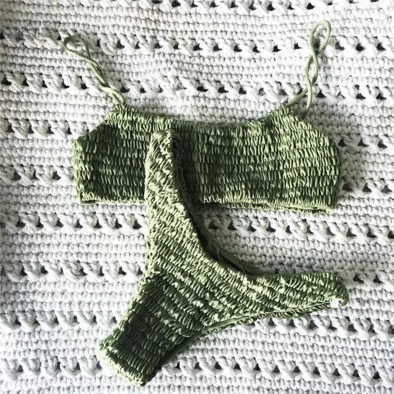 Bikini For Women Fold Push-Up Knitting Bra Bandage Bikini Set For Women Summer Holiday Beach Bathing Suits