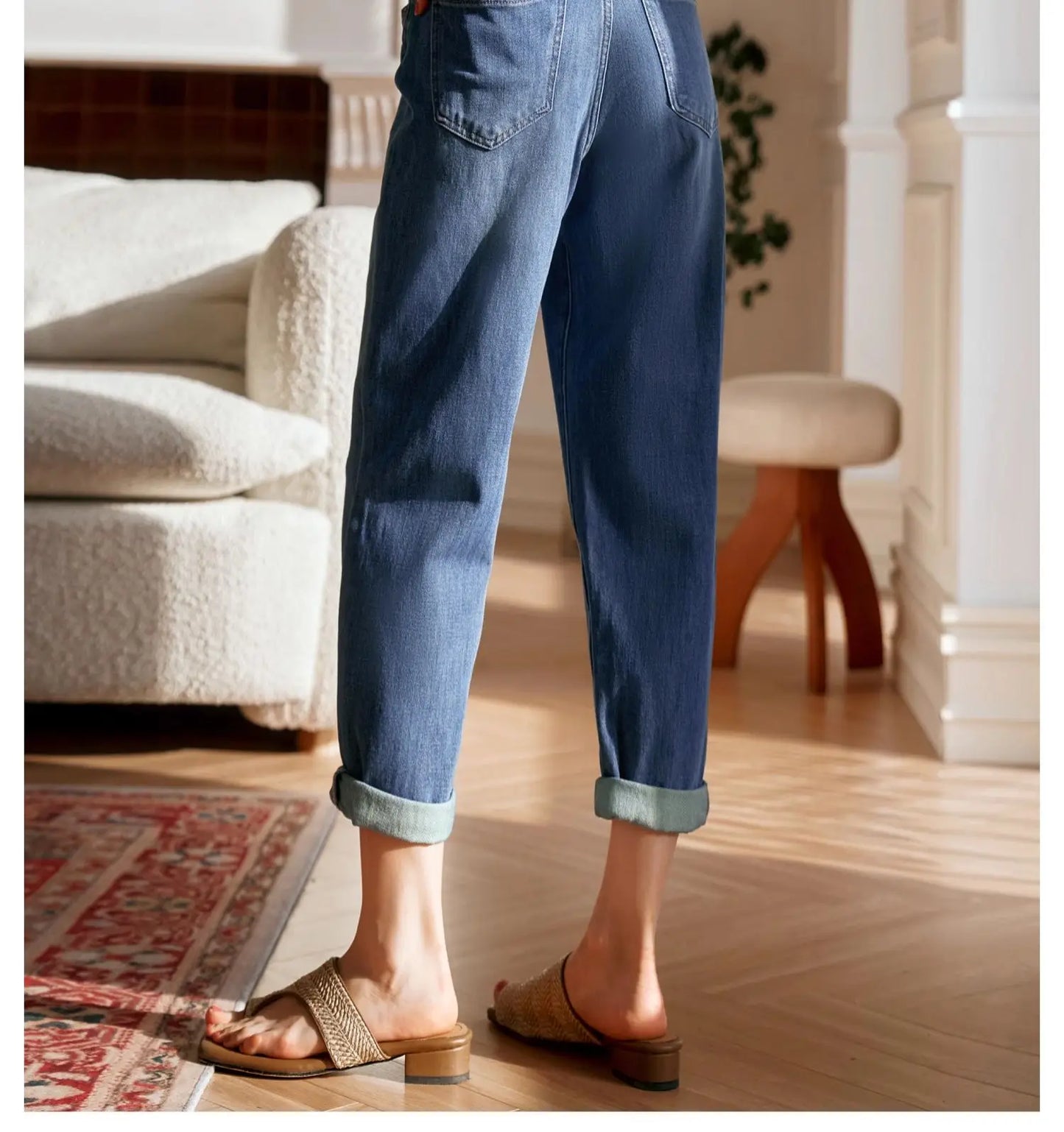 OLrain Vintage Washed Jeans Woman 2025 Spring Summer Fashion Cotton High-waist Pockets Denim Femlae Pencil Pants O24QA83358