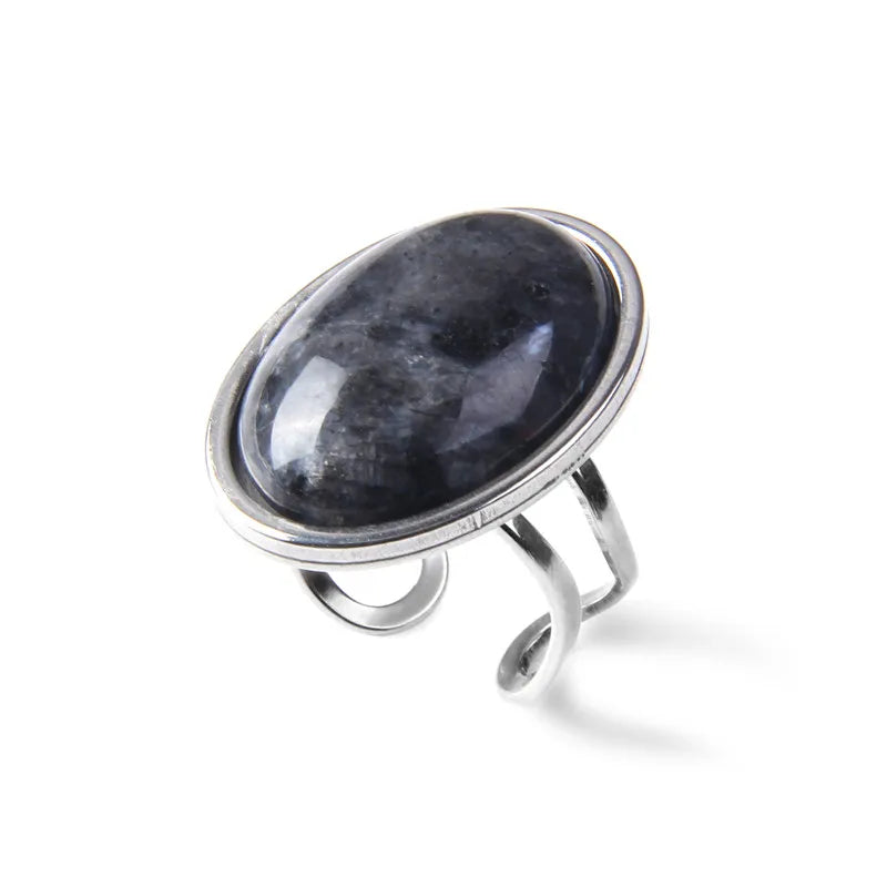 Rose Quartzs Rings Natural Stone Labradourites Beads Rings Silver Color Rings Party Wedding Anniversary Engagement Gifts Jewelry