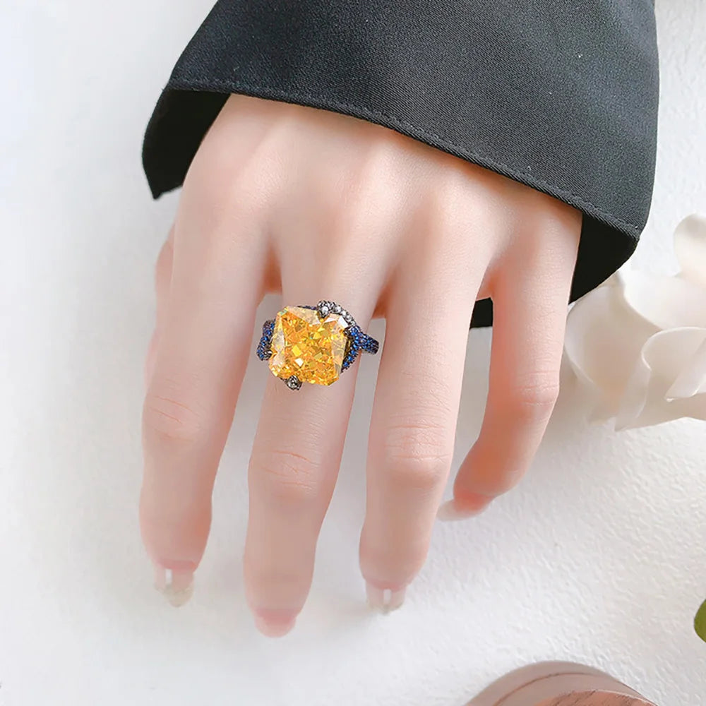 New Arrival Retro 12*12MM Topaz Amethyst Ring for Women Gemstone Sapphire Cocktaile Party Fine Jewelry Famale Accessories Gift