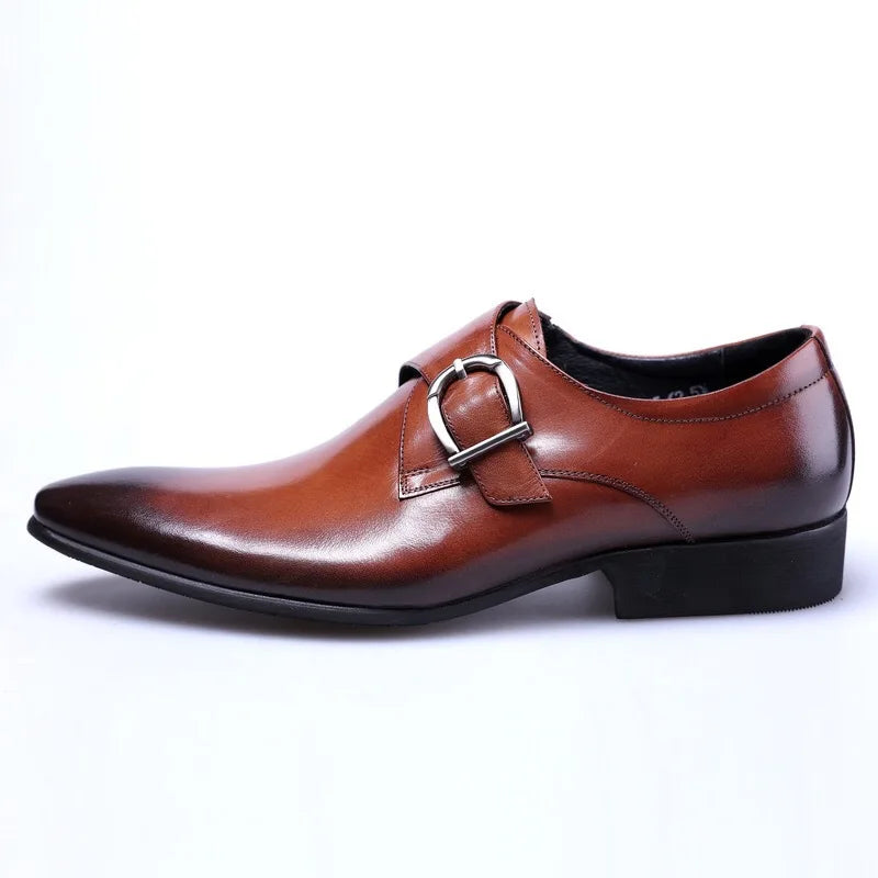 Men's Pointed Toe Business Leather Shoes Comfortable Wear Shoes Metal Buckle Men's Shoes Dress Shoes Men Wedding Shoes Sz 39-48