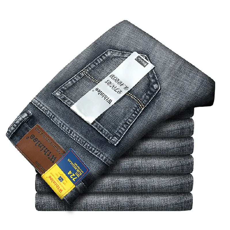 Male All-match Brand Trousers Four Season Men's High Quality Jeans Business Casual High Waist Denim Pants Simplicity Cool
