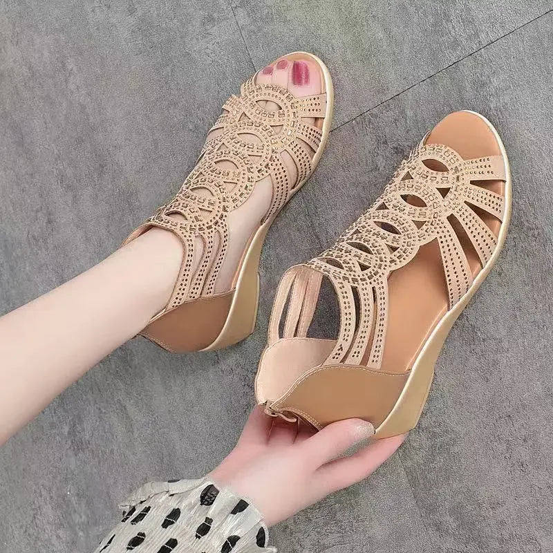 Soft Leather Roman Sandals Women  Summer New Soft Sole Outwear Women's Wedge Shoes Fashion Casual Designer Shoe Ladies