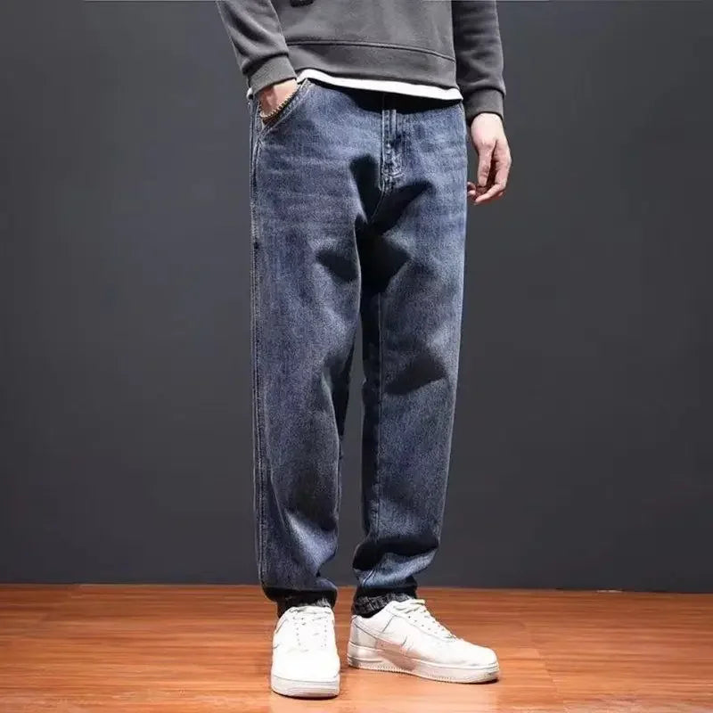 with PocketsJeans for Men Cropped 2025 Fashion Trousers Xs Cotton Classic Y 2k Vintage Grunge Y2k Regular Goth Man Cowboy Pants