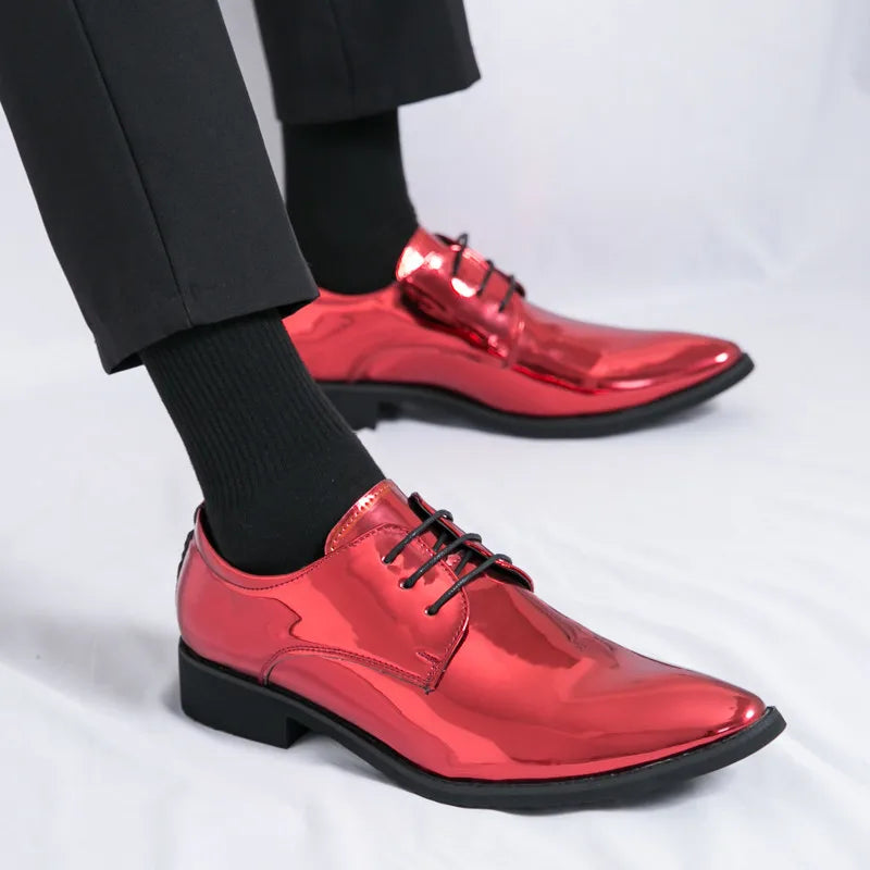 Fashion Shiny Leather Shoes For Men Red Oxfords Shoes Party Luxury Man Shoes Designer Pointed Toe Men's Dress Shoes Big Size 46