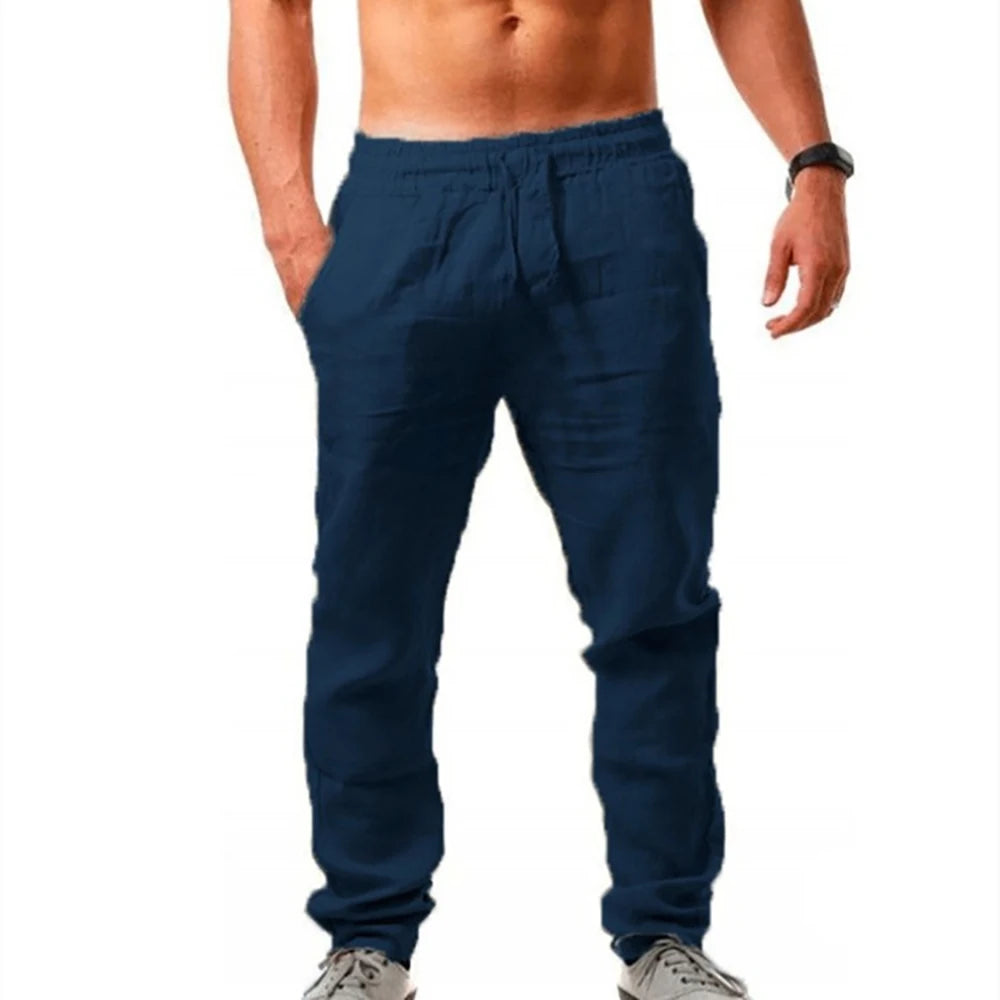 Men's Lightweight Long Pants Summer Solid Color Breathable Loose Trousers Male Elastic Waist Casual Pants Harajuku Trousers