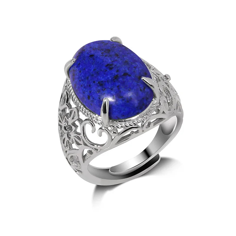 Rose Quartzs Rings Natural Stone Labradourites Beads Rings Silver Color Rings Party Wedding Anniversary Engagement Gifts Jewelry