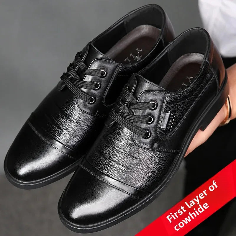 Men's Genuine Cow Leather Shoes Business Casual Shoes With Triple-Stitched Soles For Middle-Aged And Elderly Men