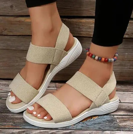 Women's Knit Elastic Cloth Wedge Sandals Slip On Lightweight Walking Sandals Women Plus Size Comfortable Summer Shoes Woman 2023