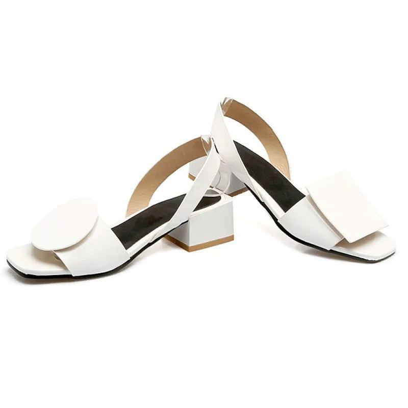 Black White Sandals Women Shoes Summer Square Heels Slip On Office Ladies Shoes Custom Patent Leather Sandalias Mujeres WSH3893
