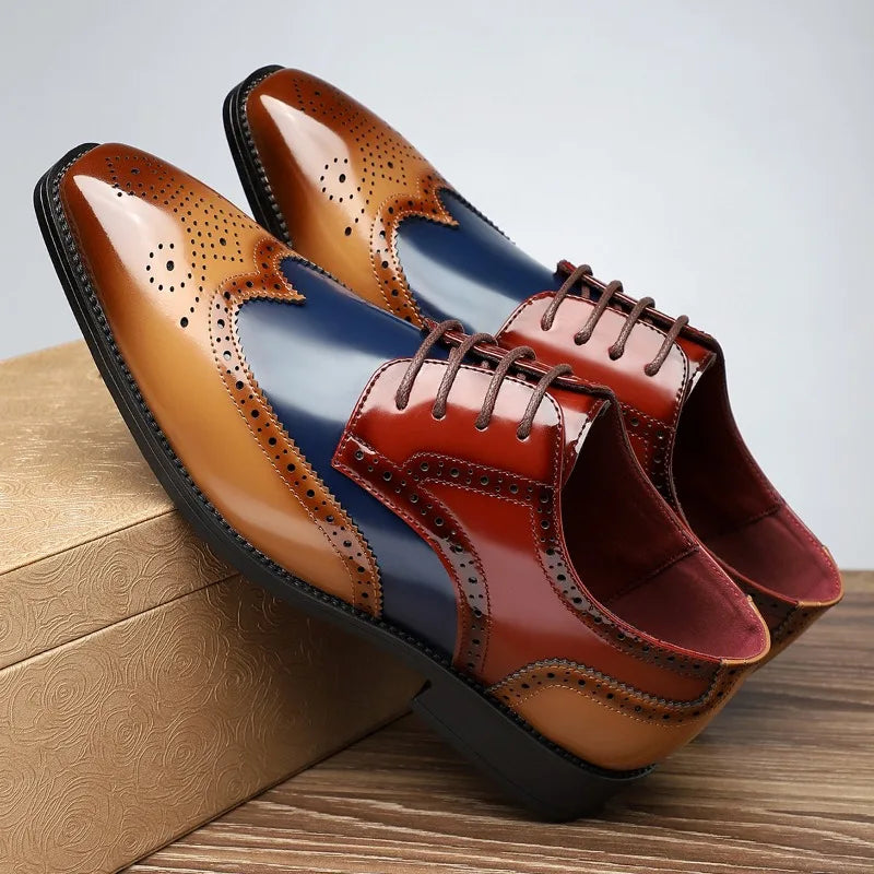 Men's Dress Shoes Fashion Pointed Business Dress Shoe Classics Brogue Shoes Lace Up Oxford Footwear Luxury Wedding Shoes for Men
