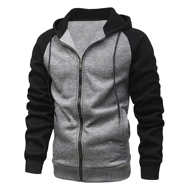 New Men's Zip-Up Color Block Hoodie with Casual Stylish & Durable Fall/Winter Top Raglan Sleeves Hoodies Sweatshirt Male