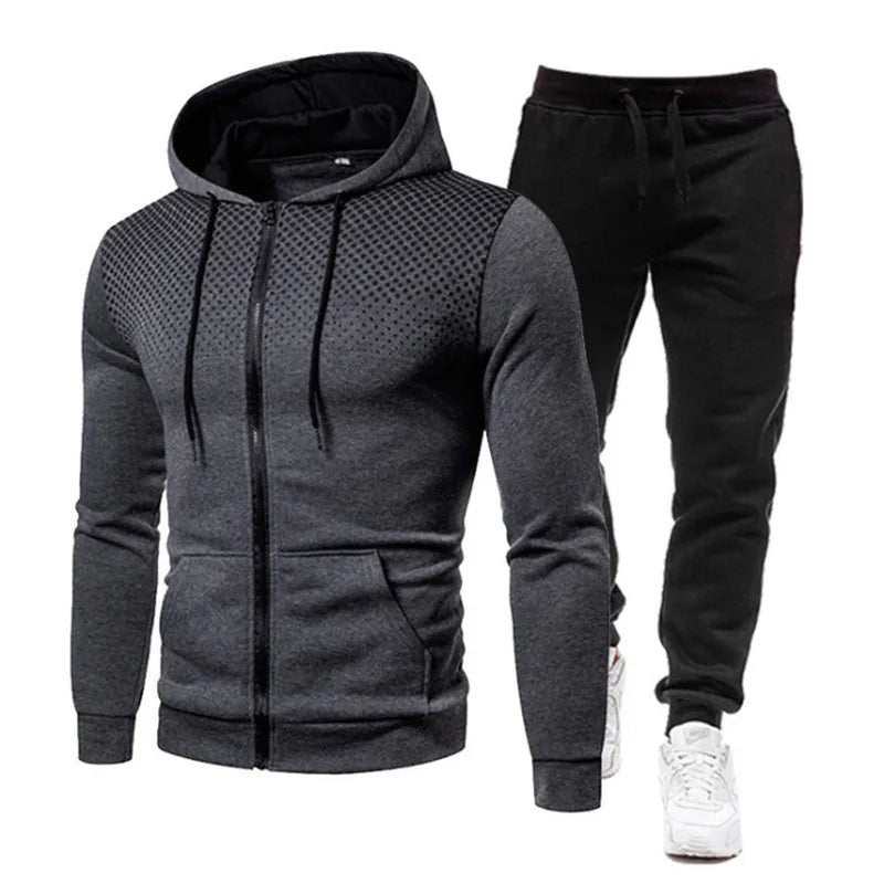 Autumn and Winter New European and American Solid Color Fleece Sweater Pants Men's Casual Zipper Sports Hat Set