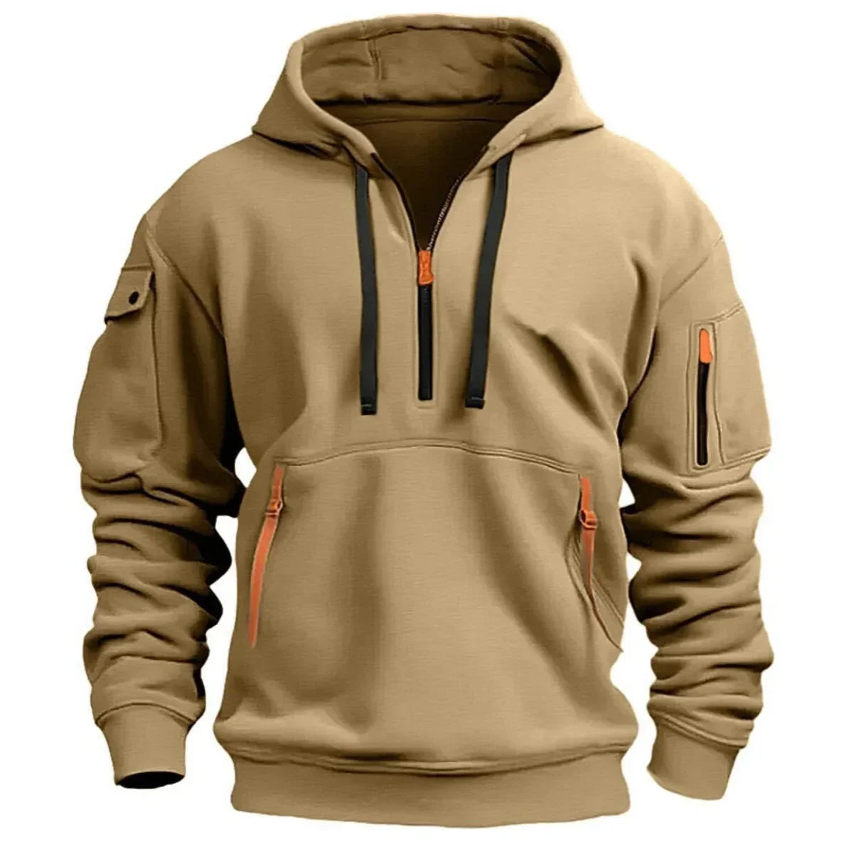 Spring and Autumn New Men's Casual Sports Multi-zipper Arm Pocket Pullover Outdoor Cycling Climbing Windproof Hoodie