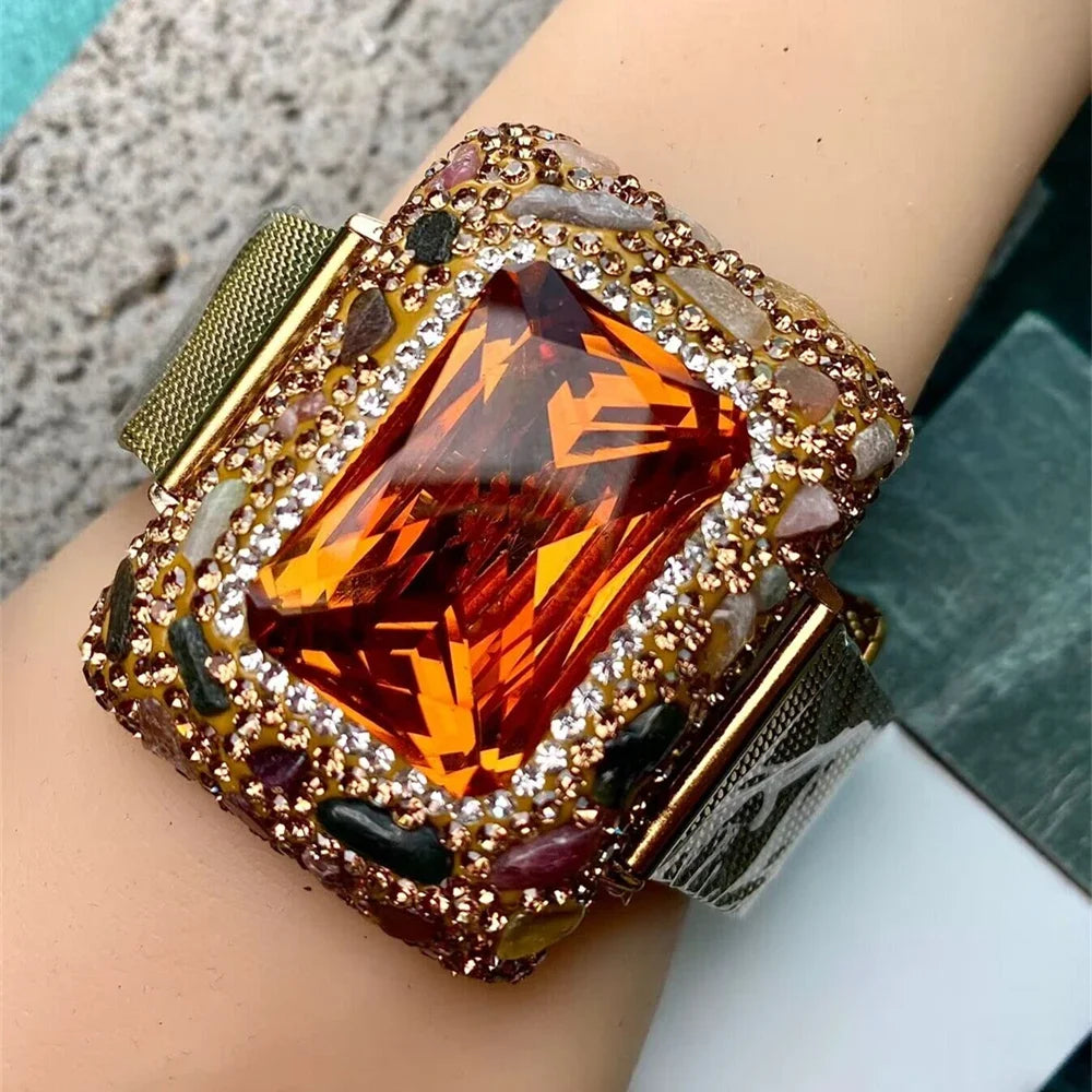 Color-changing Sudan Stone Nartual Tourmaline Stainless Steel Belt Bracelet Zultanite Quartz Bangle Exquisite Women Jewelry