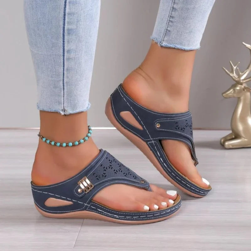 Woman Leather Non-Slip Soft Platform Shoes Flip Flops Summer Women's Wedge Sandal with Heel 2023 Orthopedic Sandals 43