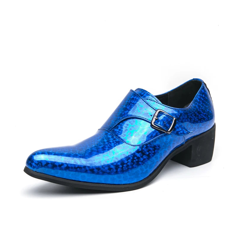 New Fashion Blue Gold Silp On Monk Strap Shoes For Men Casual Comfort Loafers Formal Dress Wedding Footwear Zapatillas Hombre