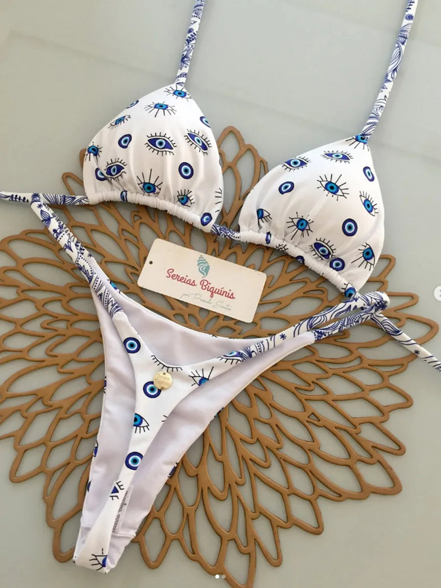 Women's Bikini Swimsuit Women's Split Solid Color Lace-up Sexy Swimsuit 2-piece Set Micro Swimwear