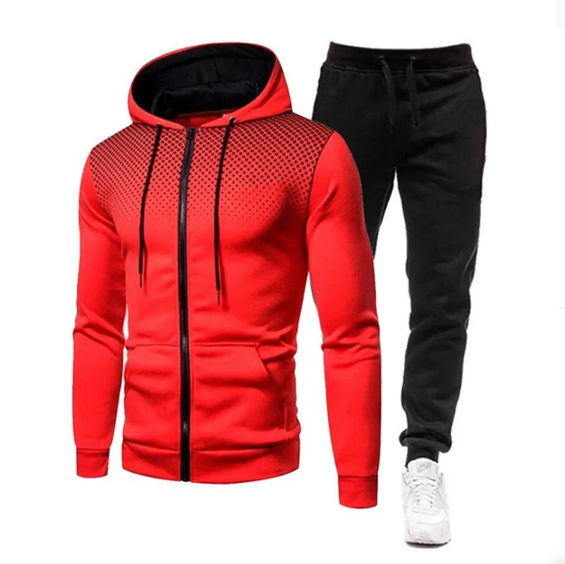 Autumn and Winter New European and American Solid Color Fleece Sweater Pants Men's Casual Zipper Sports Hat Set
