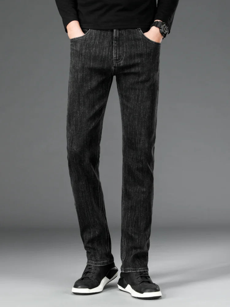 2025 New Autumn Men's Stretch Slim Jeans Straight Leg Casual Denim Trousers Male Business High Quality Classic Blue Gray Black