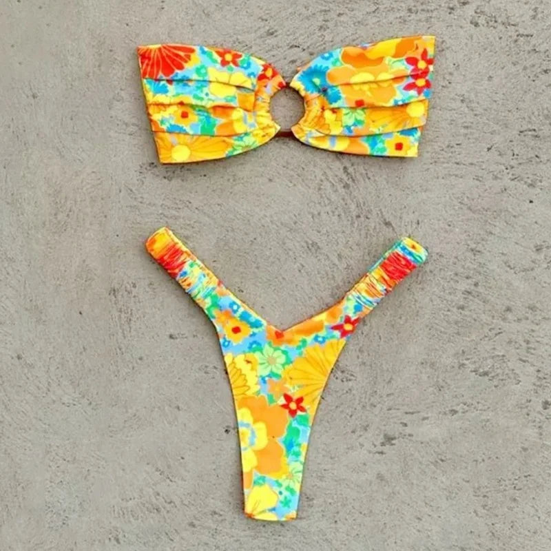 Micro Bikini Push Up Women Swimsuit Fashion Print Bikini Set Split Swimwear Summer 2025 New Beachwear Lady Bathing Suit 2 Piece