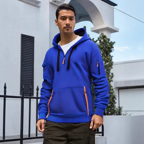 Spring and Autumn New Men's Casual Sports Multi-zipper Arm Pocket Pullover Outdoor Cycling Climbing Windproof Hoodie