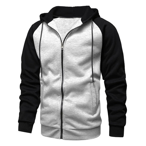 New Men's Zip-Up Color Block Hoodie with Casual Stylish & Durable Fall/Winter Top Raglan Sleeves Hoodies Sweatshirt Male